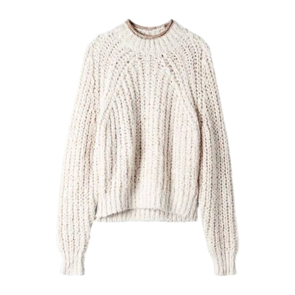Wilfred Confetti Knit Sweater Women's Small Cropped Oatmeal Mock Neck Cozy Cream